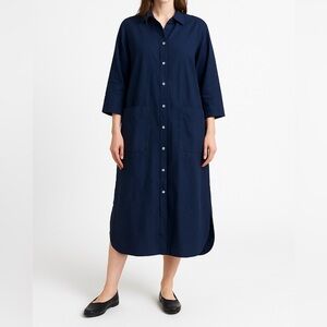 Stefano Mortari Midi Shirt Dress High Low Navy IT 42 or US 6 Lagenlook Artisinal